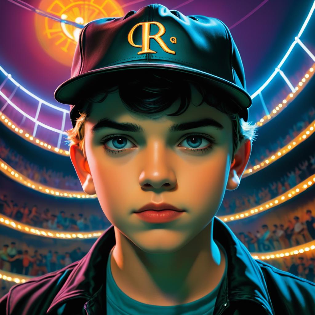 Teenage Boy in Noir Circus Setting