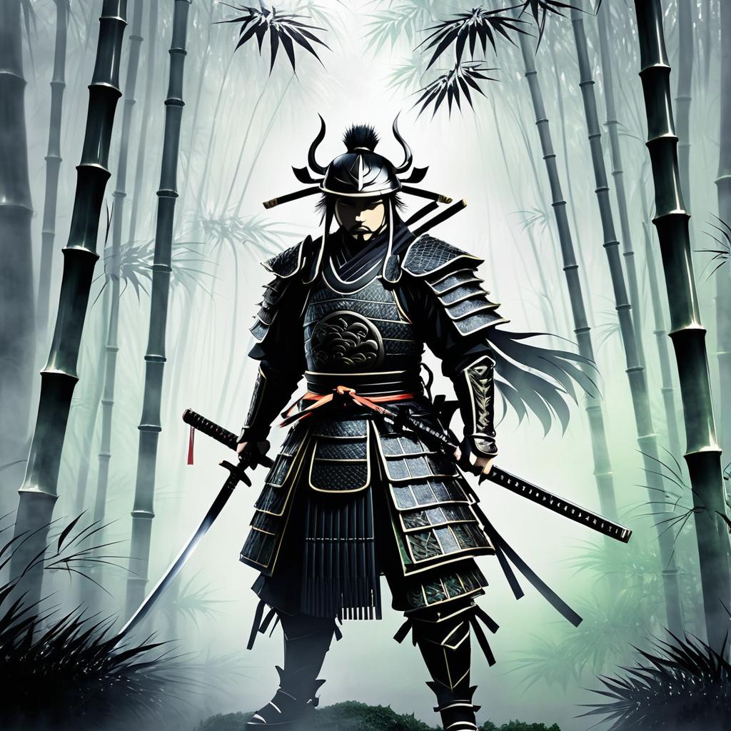 Misty Bamboo Grove Samurai in Anime Style