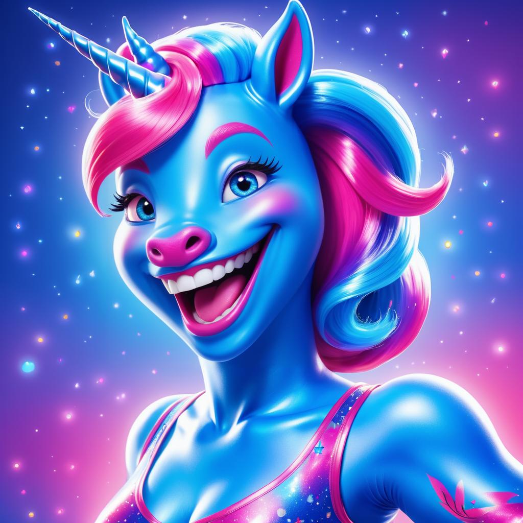 Vibrant Blue Unicorn Performer Illustration