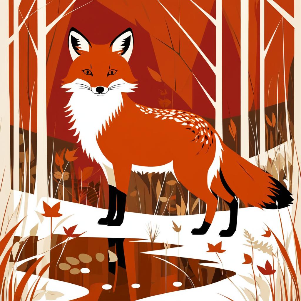 Cunning Fox in Charley Harper Style