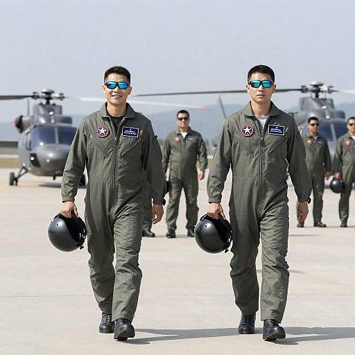 Pilots in Flight Suits on Airfield