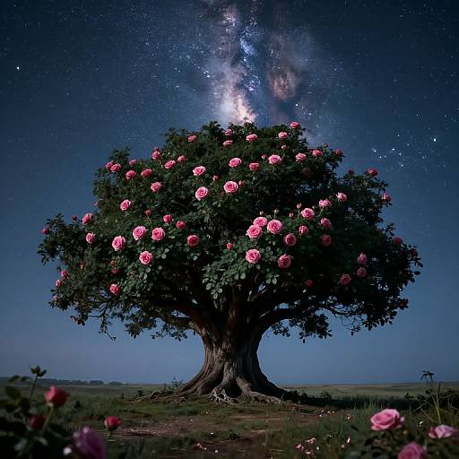 Giant Tree Under Starry Sky