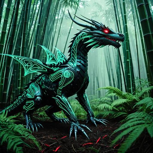Emerald Dragon in Cybernetic Bamboo Forest Emerald Dragon in Cybernetic Bamboo Forest