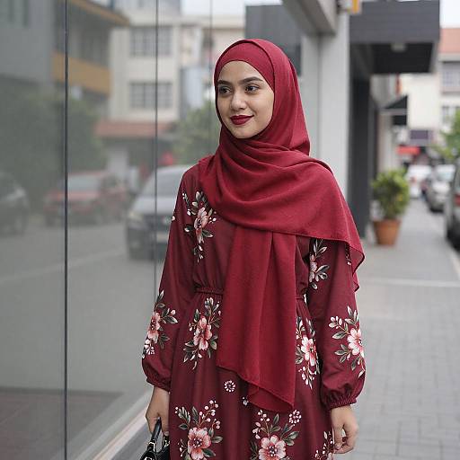 Young Woman in Vibrant Red Hijab