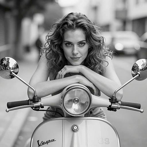 Woman Leaning on Vespa Scooter