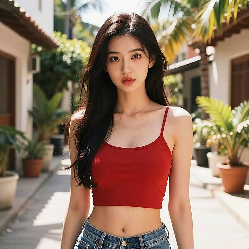 Sunlit Tropical Portrait of Young Woman