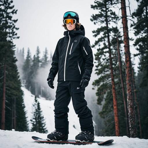 Teen Snowboarder in Black Winter Gear