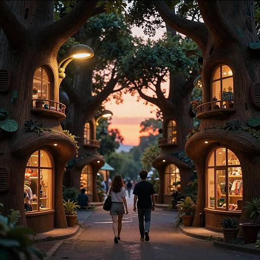 Two Friends in Bioluminescent Wooden Market