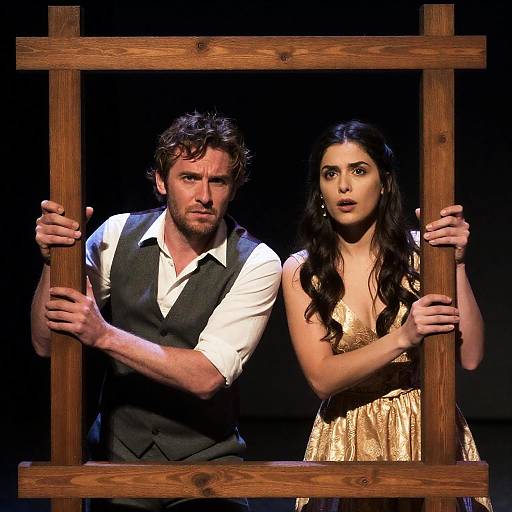 Mysterious Couple Behind Wooden Frame