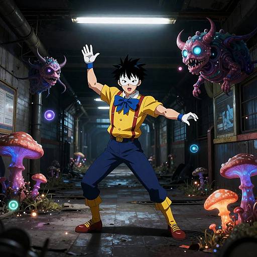 Masked Carnival Acrobat in Bioluminescent Station