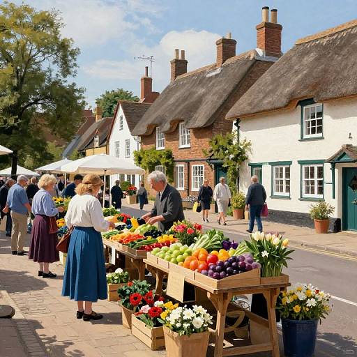 Traditional English Village Market Scene