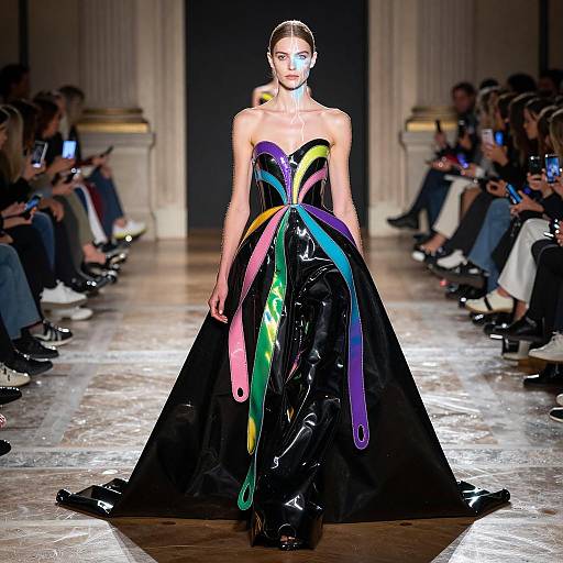 Latex Rainbow Gown on Fashion Runway