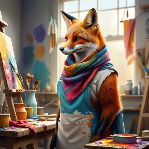 Stylish Fox in Vibrant Art Studio
