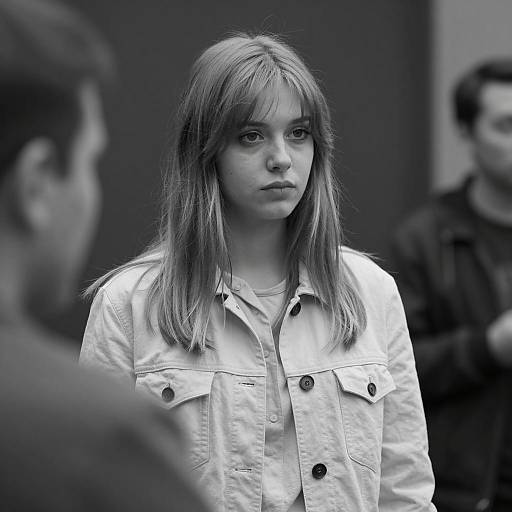 Serious Young Woman in Black and White