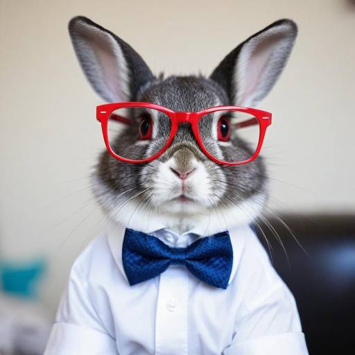Stylish Rabbit in Red Bowtie and Glasses