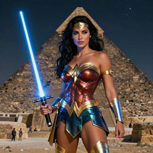 Voluptuous Warrior Woman with Lightsaber