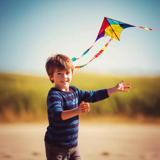 Playful Boy with Colorful Kite Closeup