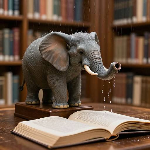 Whimsical Elephant in Enchanted Library