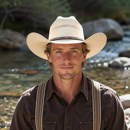 Smiling Cowboy by the Sunlit River