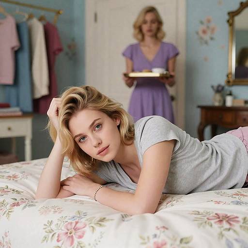 Serene Bedroom Scene with Blonde Woman