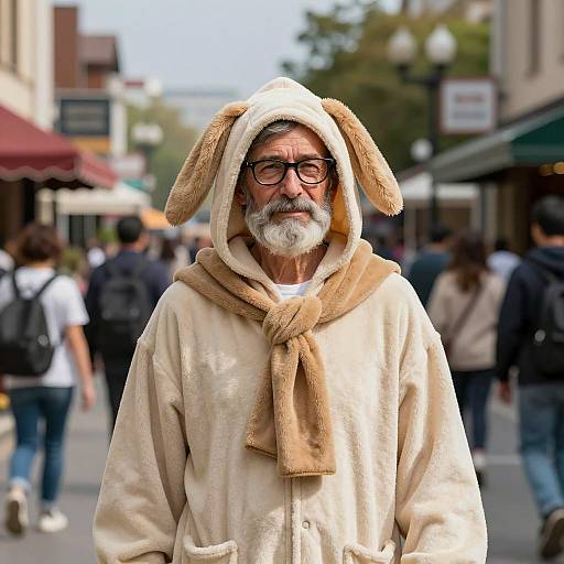 Older Man in Bunny Costume on Street