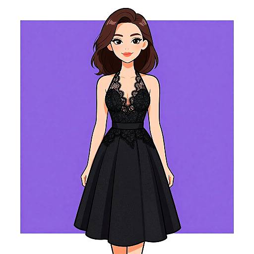 Elegant Woman in Black Cocktail Dress