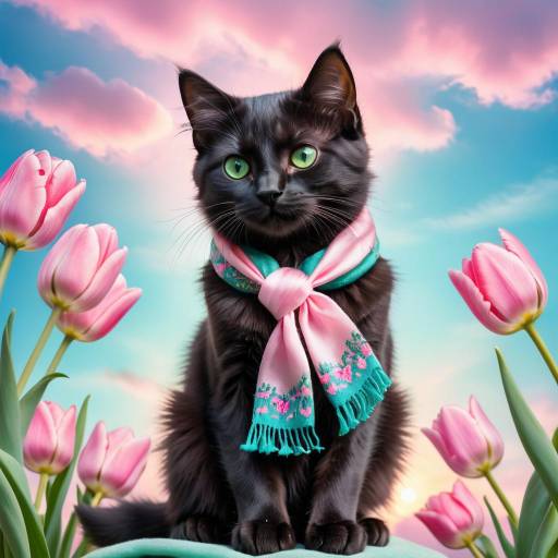 Whimsical Kitten in Tulip Fantasy