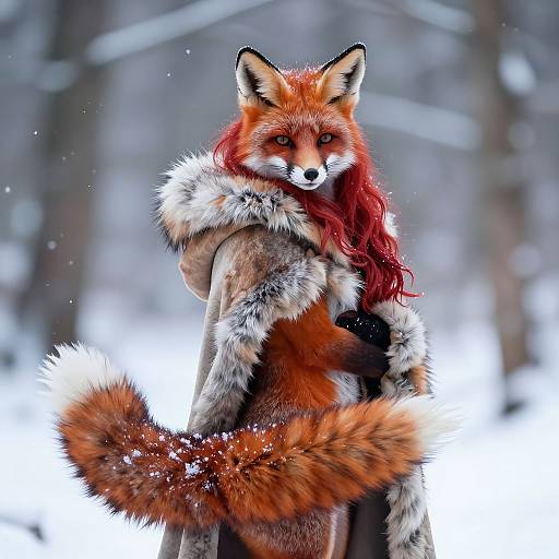 Mystical Fox Girl in Snowy Woods
