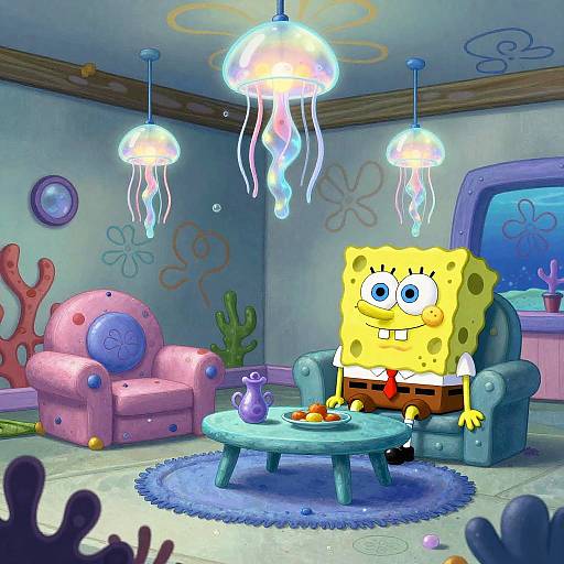 Spongebob's Vibrant Underwater Living Room