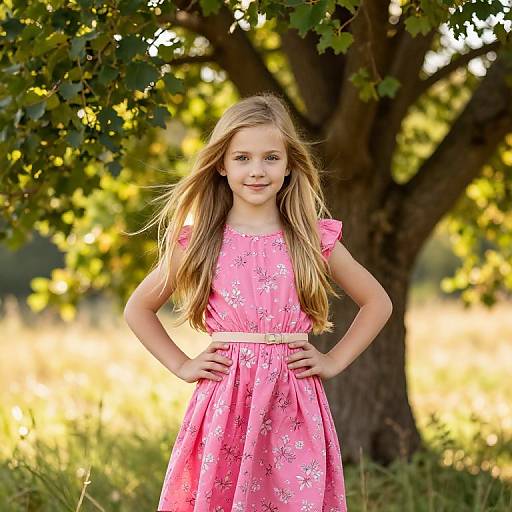 Confident Girl in Floral Pink Dress
