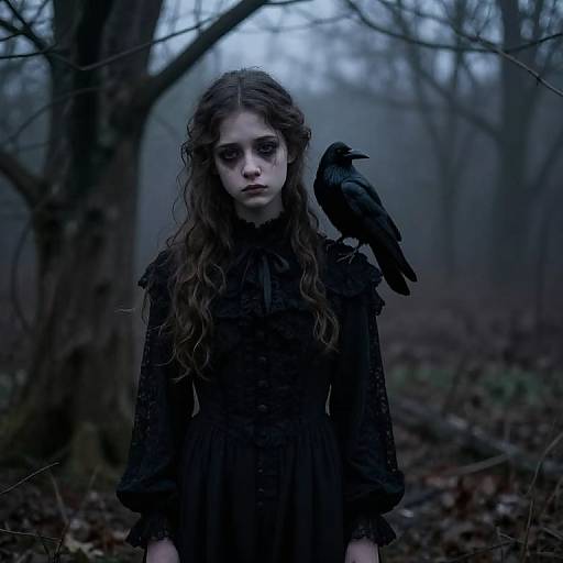 Sad Victorian Girl with Raven