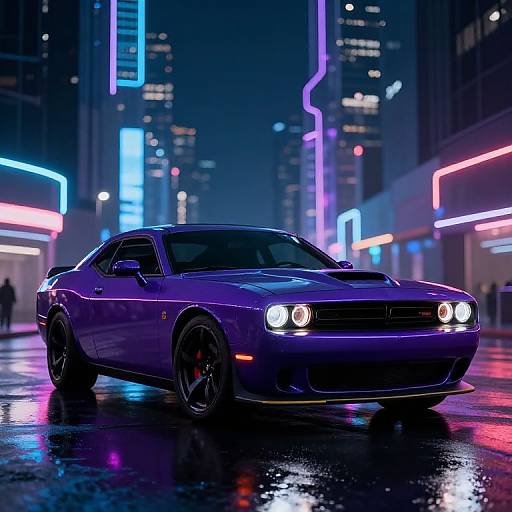 Midnight Purple Dodge Challenger Neon City
