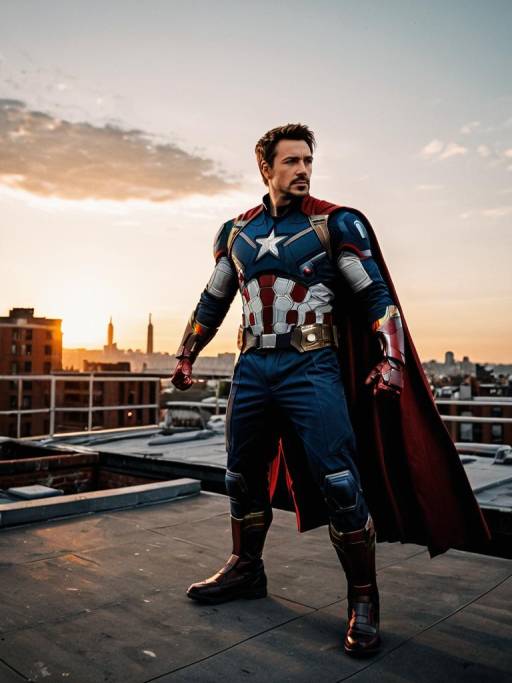 Heroic Avenger at Sunset on Rooftop