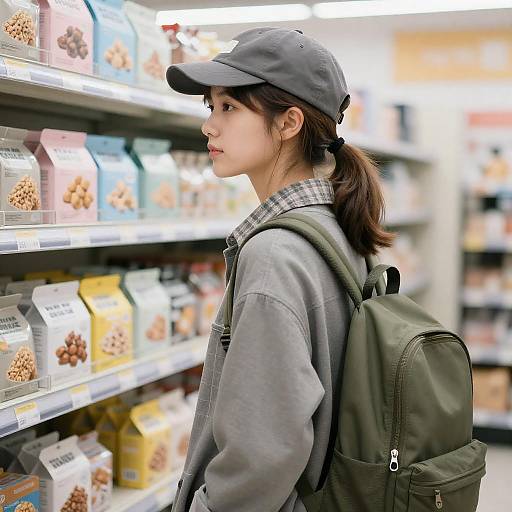 Young Woman Shopping in Bright Store Aisle