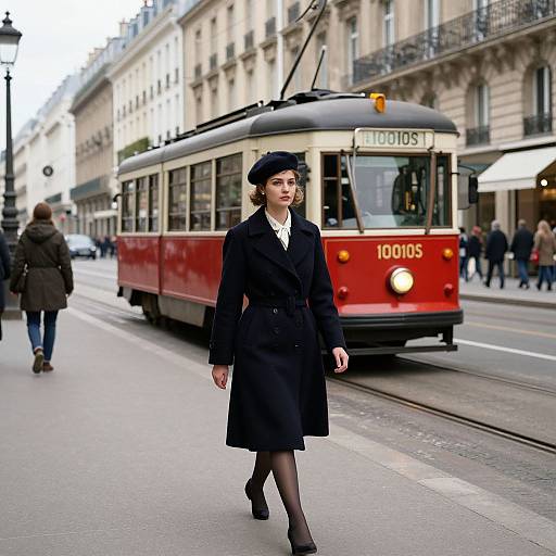 Vintage Parisian Street with Tram