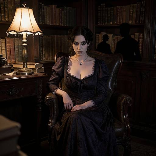 1930s Gothic Novelist in Shadowy Library