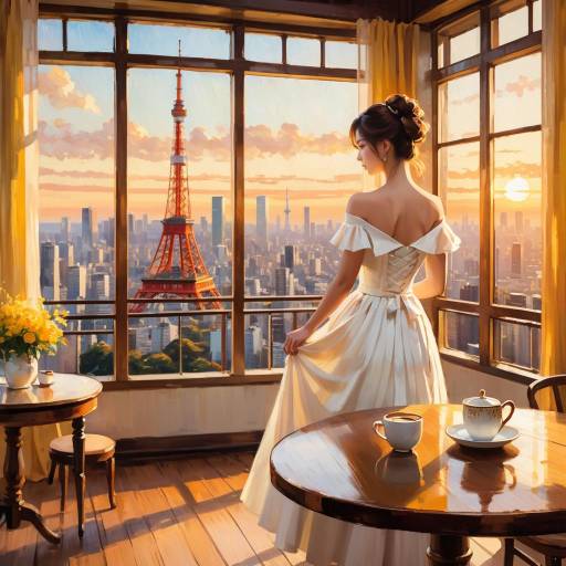 Impressionist Woman Gazing at Tokyo Tower