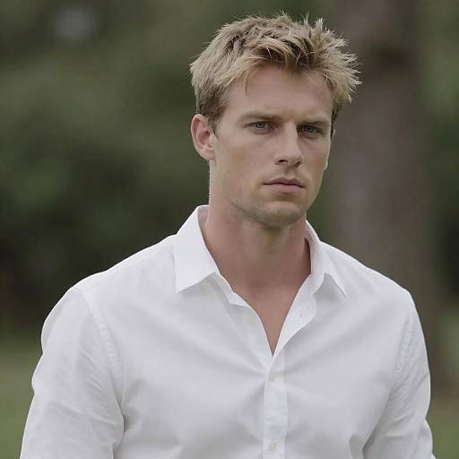 Handsome Blonde Man in White Shirt Outdoors