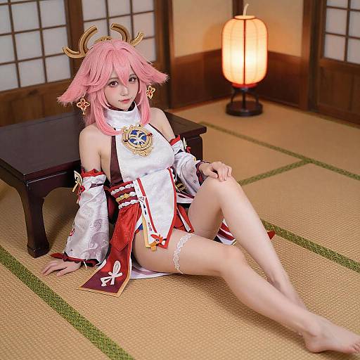 Pink-Haired Anime Cosplayer in Kimono