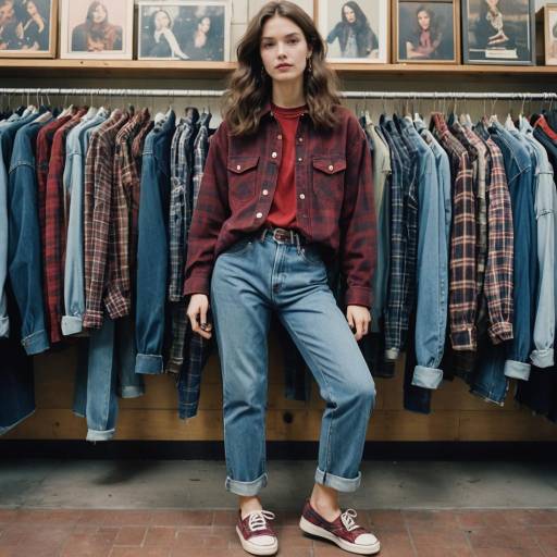 Young Woman in 90s Vintage Outfit in Clothing Store