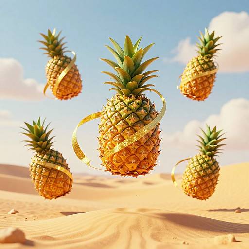Surreal 3D Pineapples in Desert