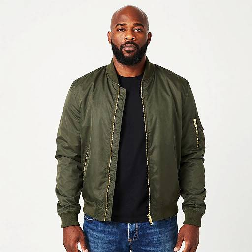 Portrait of Bald Black Man in Bomber Jacket