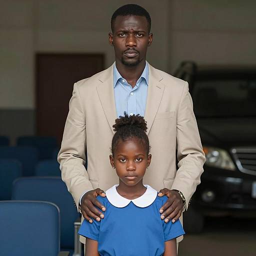 Serious Man and Girl Portrait in Dim Light
