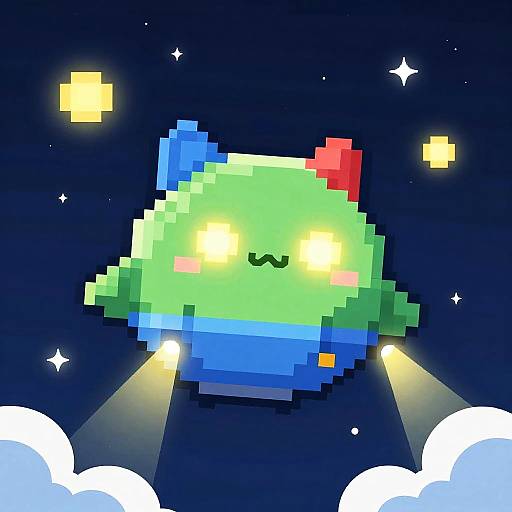 Cute Pixel Cat Spaceship Art
