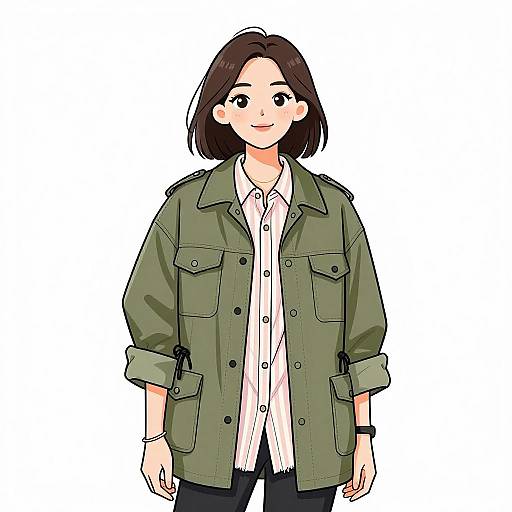 Smiling Woman in Olive Utility Jacket