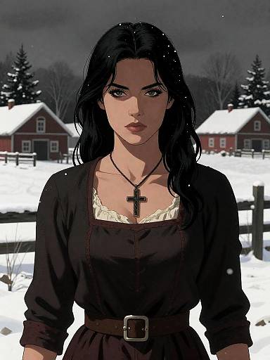 Mysterious Farmhand in Snowy Christmas