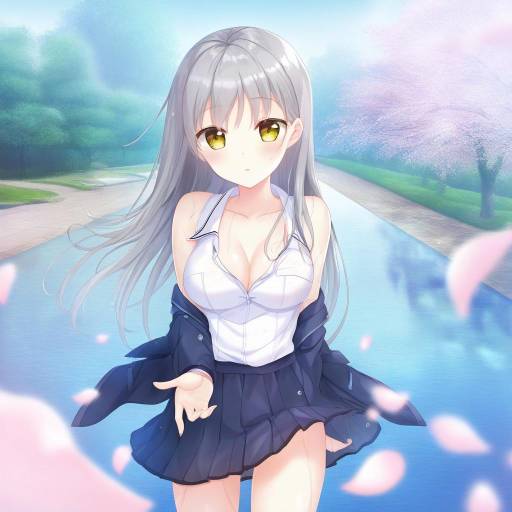 Anime Girl in School Uniform by Cherry Blossom Park