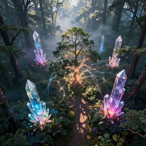 Surreal Crystal Forest with Glowing Trails