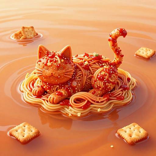 Cat-Shaped Island in Spaghetti Sauce
