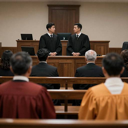 Dramatic Courtroom Scene with Judges